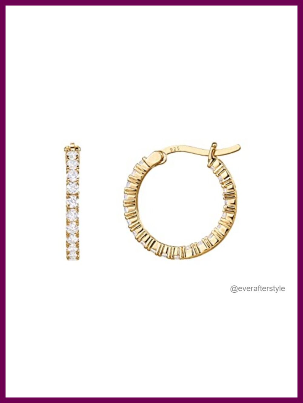 14K Gold Plated Cubic Zirconia Inside Out Hoop Earrings for Women